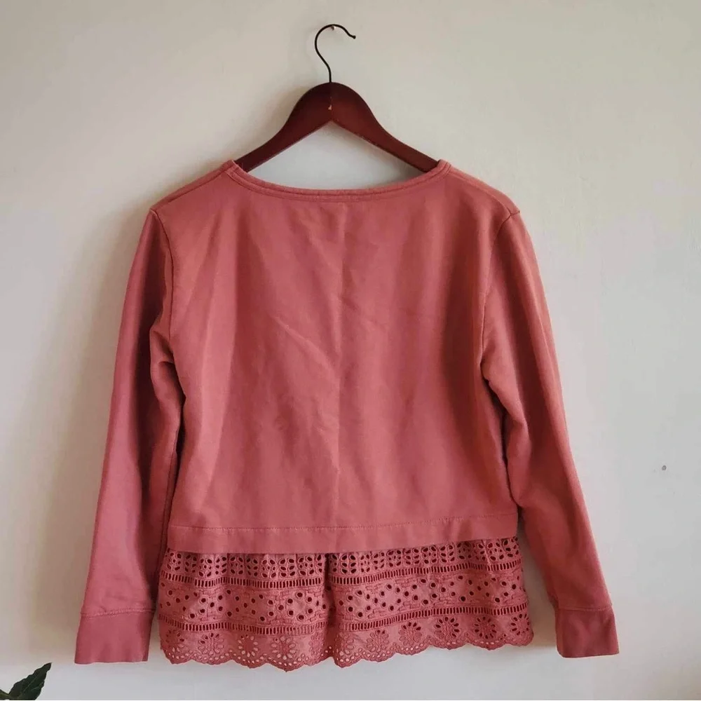 J. Crew Eyelet Lace Trimmed Scoop Neck Sweatshirt Size Small
